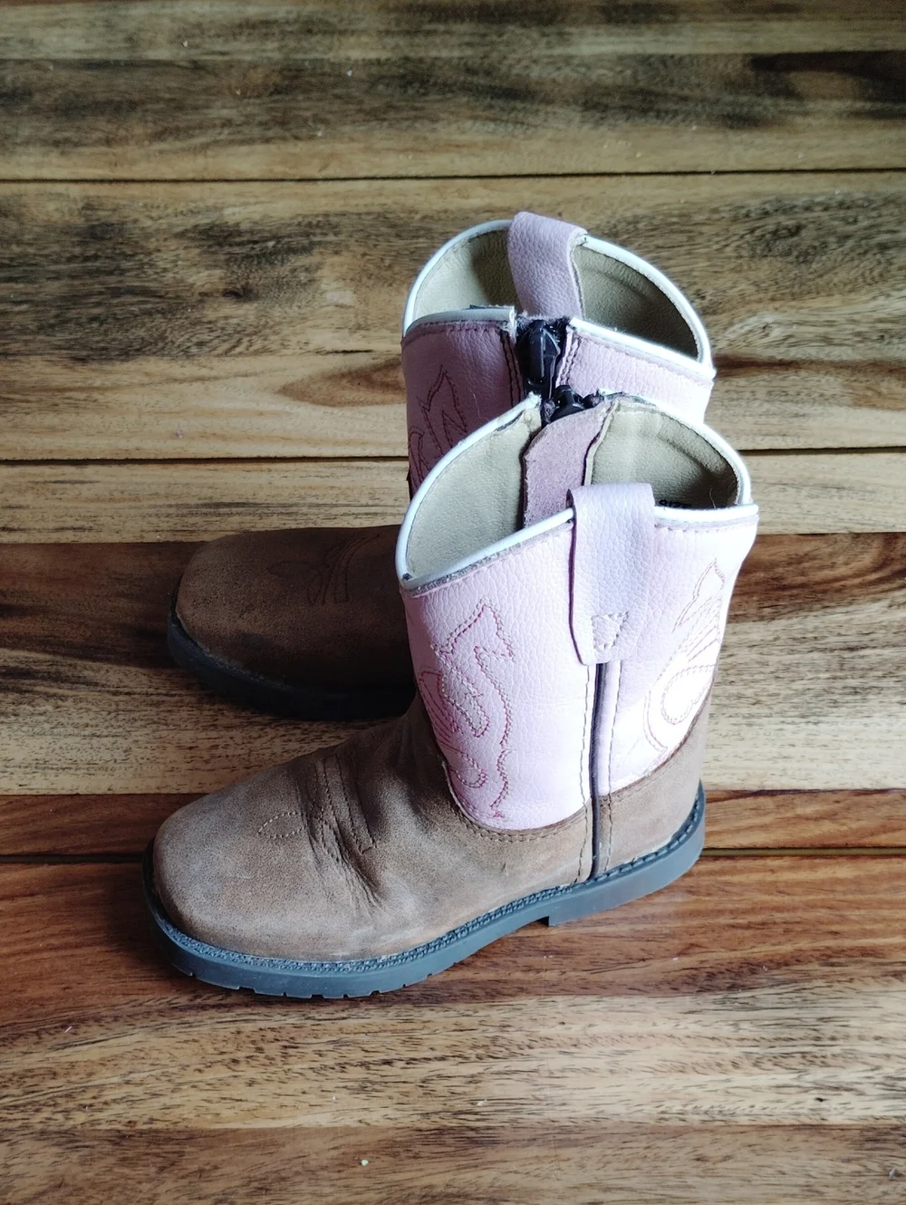 Kids Brown & Pink Square Toe Cowboy Boots Masterson Boot Co Genuine Leather Sz 8